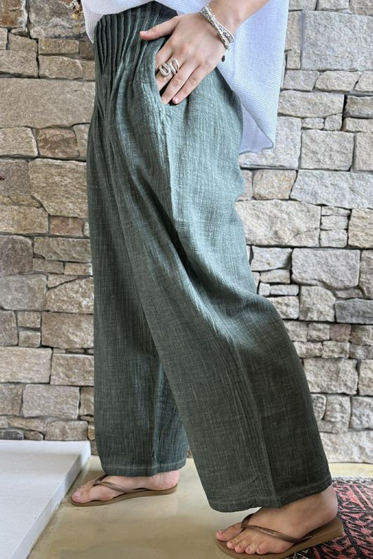 Loom & Thread Pin Tuck Pant Washed Moss /41=